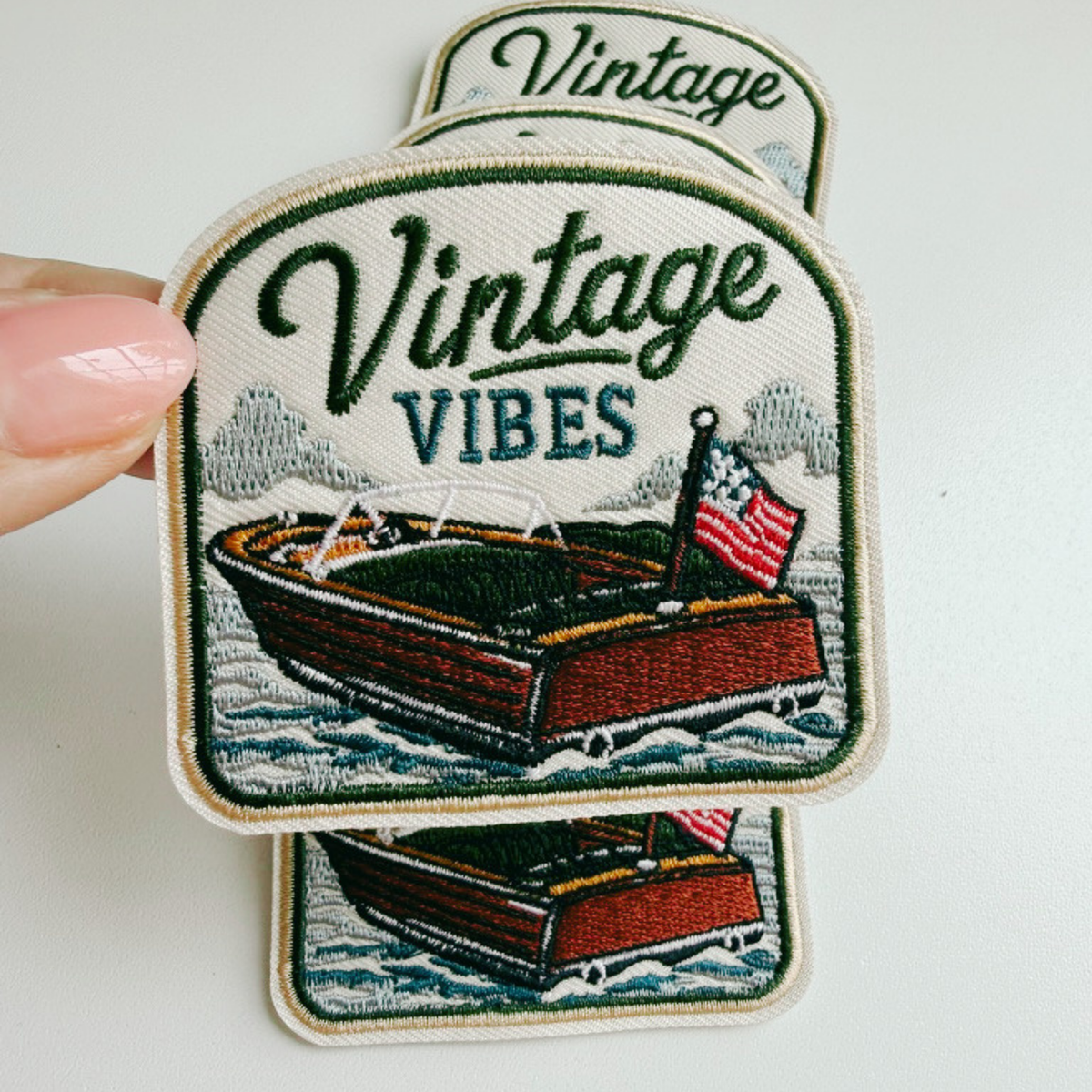 PREORDER - 2.5" Vintage Vibes Wooden boat -  Embroidered Hat Patch