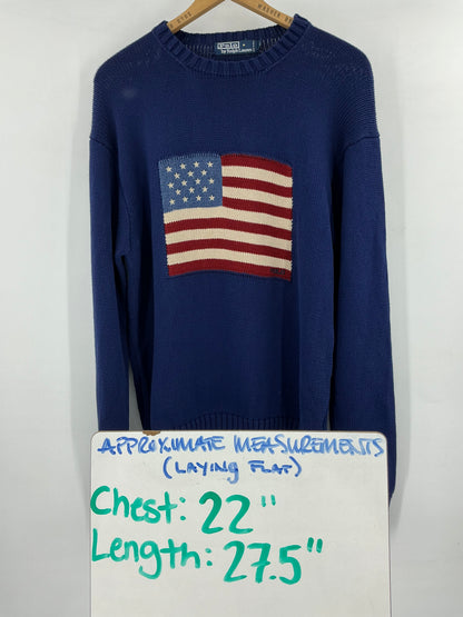 Vintage Polo Ralph Lauren Classic Flag Sweater Large Blue