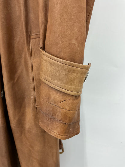 Vintage Polo Ralph Lauren Brown Leather Belted Trench Coat Large