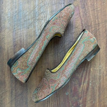 Vintage Ralph Lauren Tapestry Flats Loafers Pink Teal Size 7B