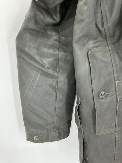 Vintage 90s Polo Ralph Lauren Black Southwestern Blanket-Lined Waxed Cotton Coat Large
