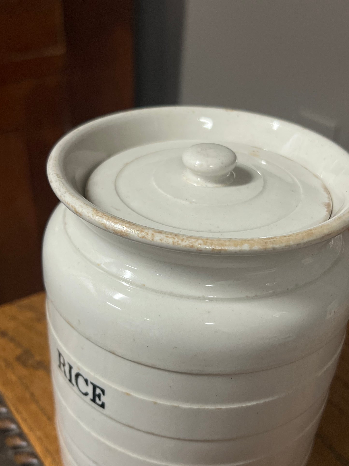RICE - White Banded Kitchen Jar Canister with Lid