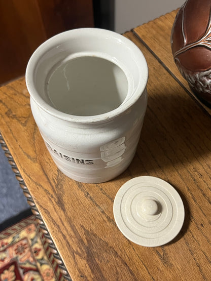 RAISINS - White Banded Kitchen Jar Canister with Lid