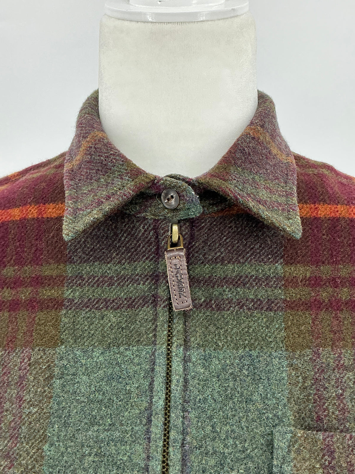 Vintage Lauren Ralph Lauren Lambswool Plaid Full-Zip Jacket with Suede Elbow Patches