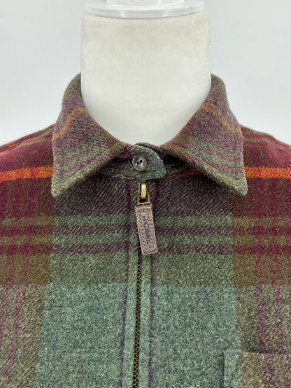 Vintage Lauren Ralph Lauren Lambswool Plaid Full-Zip Jacket with Suede Elbow Patches