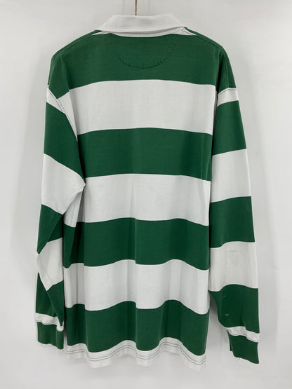 Lands' End  Striped Rugby Shirt - Green & White XL Tall