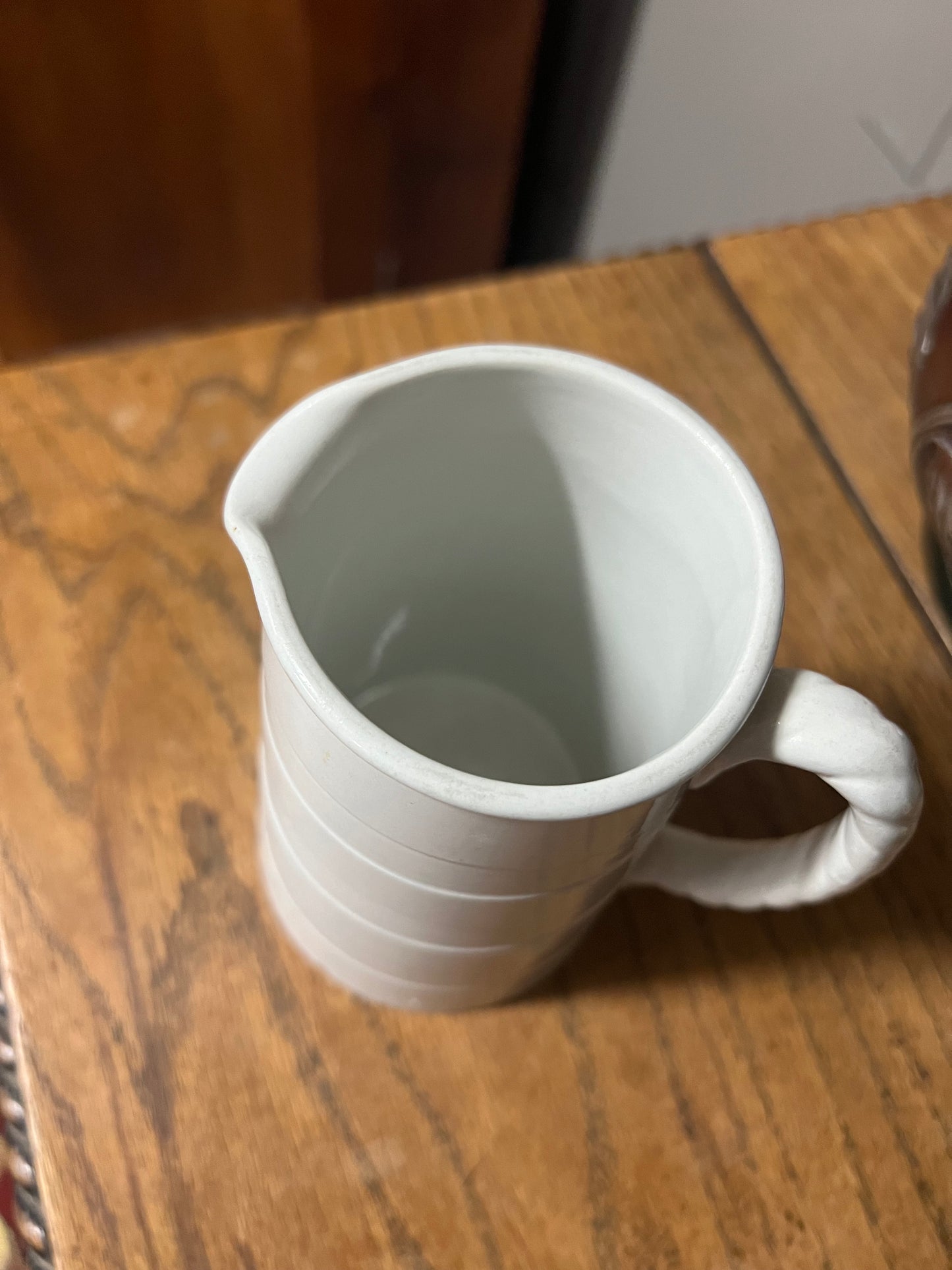 White Banded Dairy Jug Rope Handle