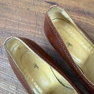 Vintage Ralph Lauren Brown Leather Wingtip Heels Silk Bow