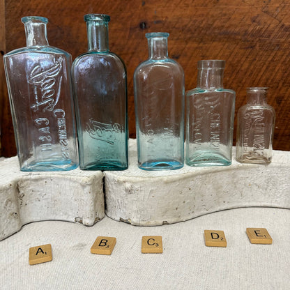 Boots Cash Chemist Bottles Aqua & Clear