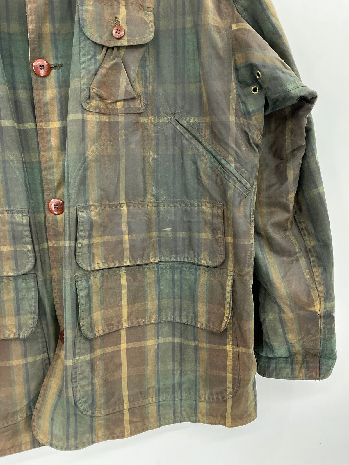 Vintage 90s Polo Ralph Lauren Plaid Waxed Cotton Hunting Barn Jacket Large