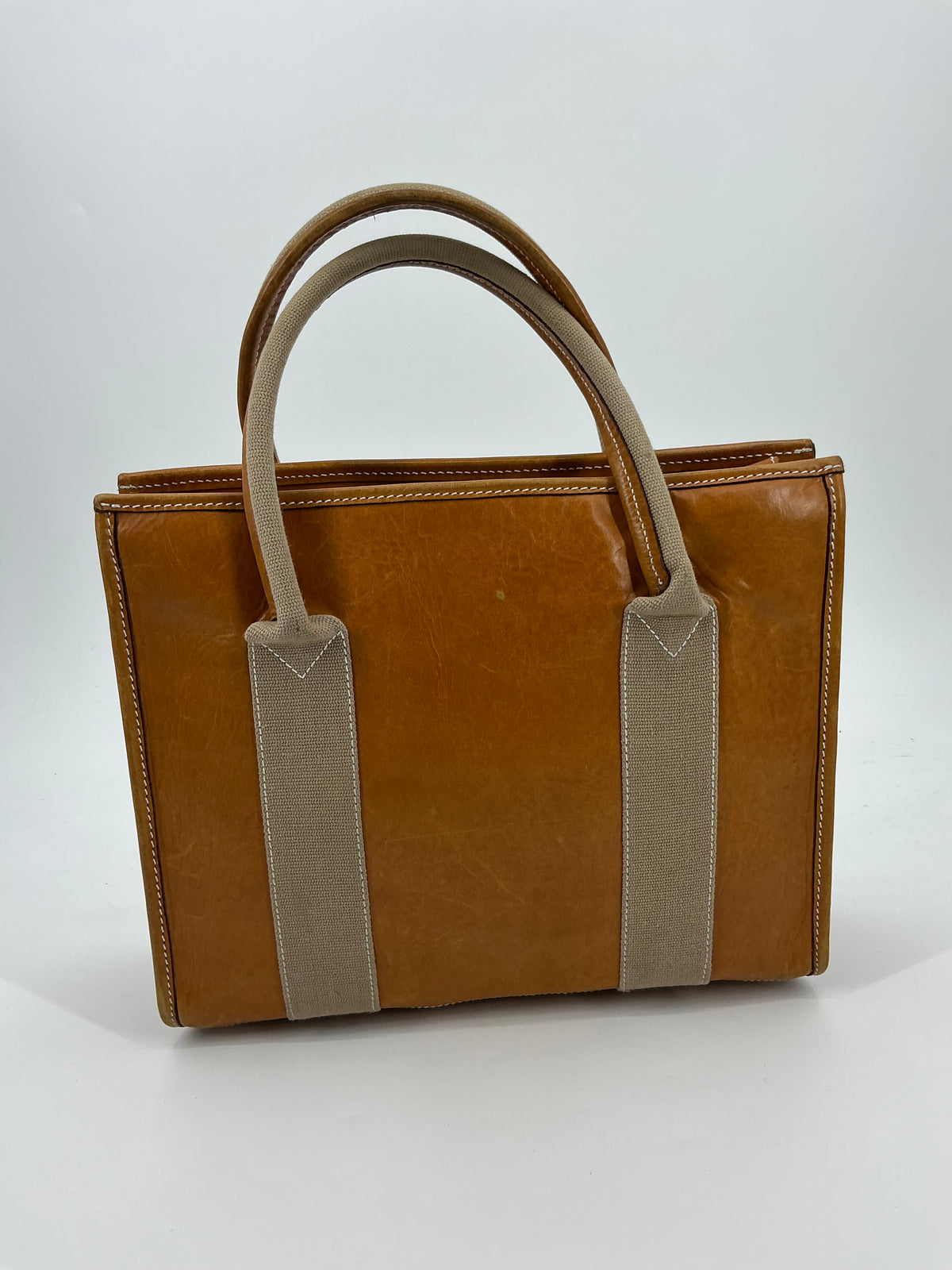 Vintage Dooney & Bourke Structured Leather Stripe Tote Bag Camel Tan Shopper