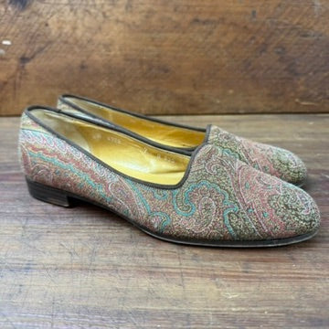 Vintage Ralph Lauren Tapestry Flats Loafers Pink Teal Size 7B