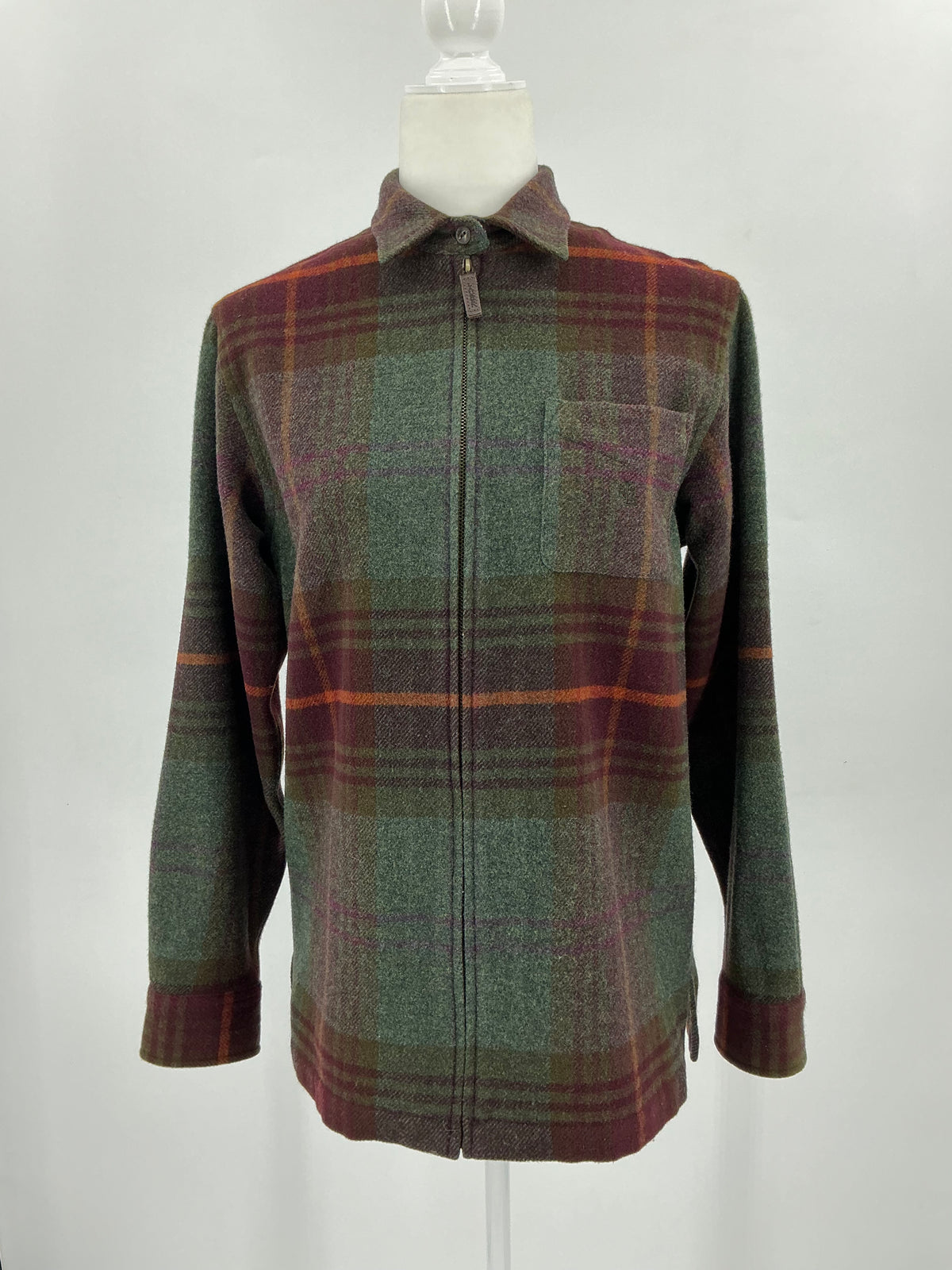 Vintage Lauren Ralph Lauren Lambswool Plaid Full-Zip Jacket with Suede Elbow Patches