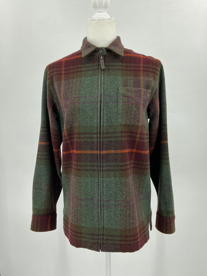 Vintage Lauren Ralph Lauren Lambswool Plaid Full-Zip Jacket with Suede Elbow Patches