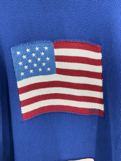 Vintage Polo Ralph Lauren Classic Flag Sweater Large Blue