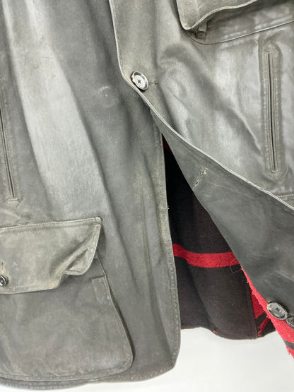 Vintage 90s Polo Ralph Lauren Black Southwestern Blanket-Lined Waxed Cotton Coat Large