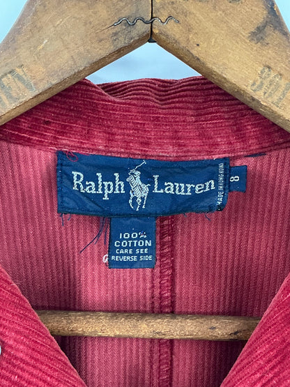 Vintage Ralph Lauren Red Corduroy Shirt Dress Size 8