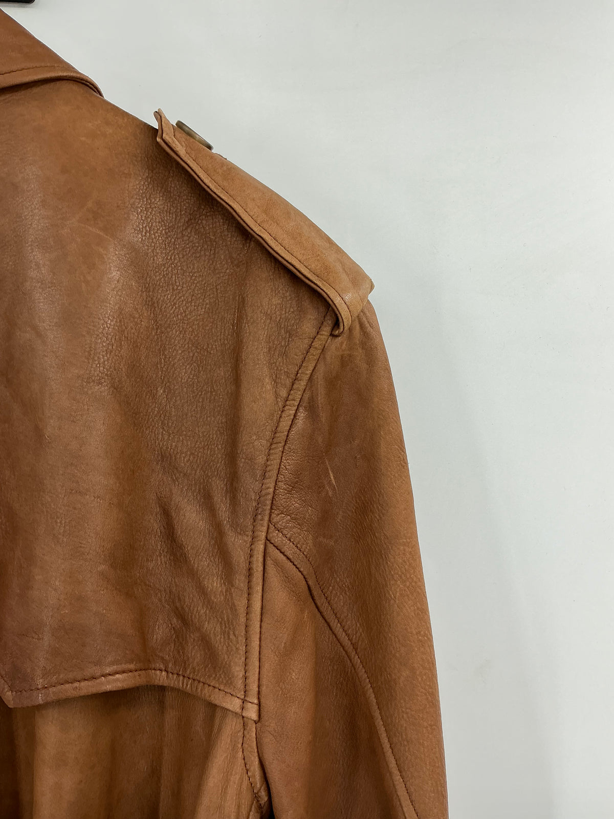 Vintage Polo Ralph Lauren Brown Leather Belted Trench Coat Large