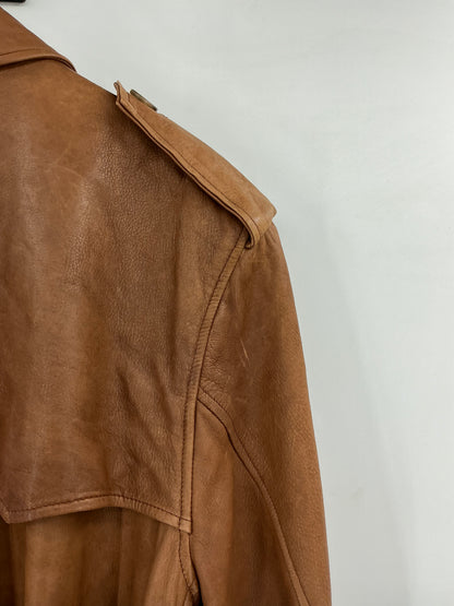 Vintage Polo Ralph Lauren Brown Leather Belted Trench Coat Large