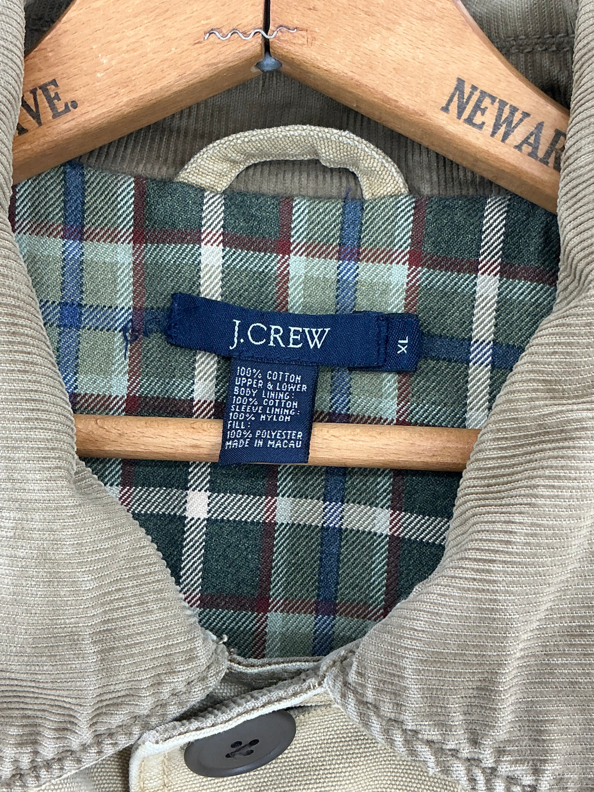 Vintage J.Crew Canvas Plaid-Lined Barn Jacket with Corduroy Collar XL