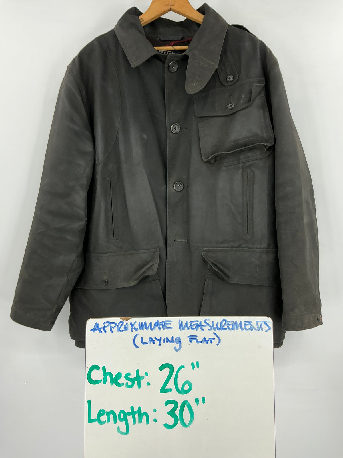 Vintage 90s Polo Ralph Lauren Black Southwestern Blanket-Lined Waxed Cotton Coat Large