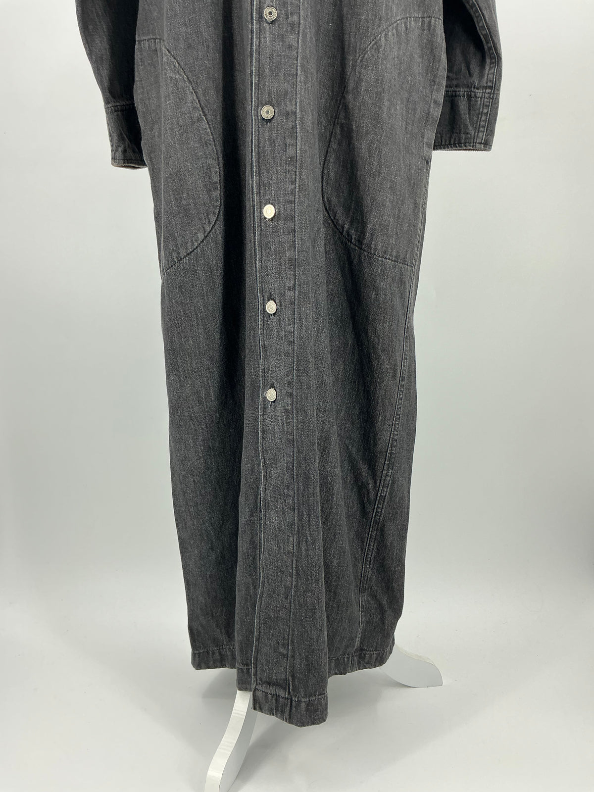 Vintage Ralph Lauren Black Denim Duster Shirt Dress  Corduroy Collar Cuffs Size 12