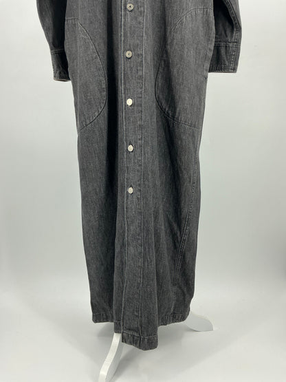 Vintage Ralph Lauren Black Denim Duster Shirt Dress  Corduroy Collar Cuffs Size 12