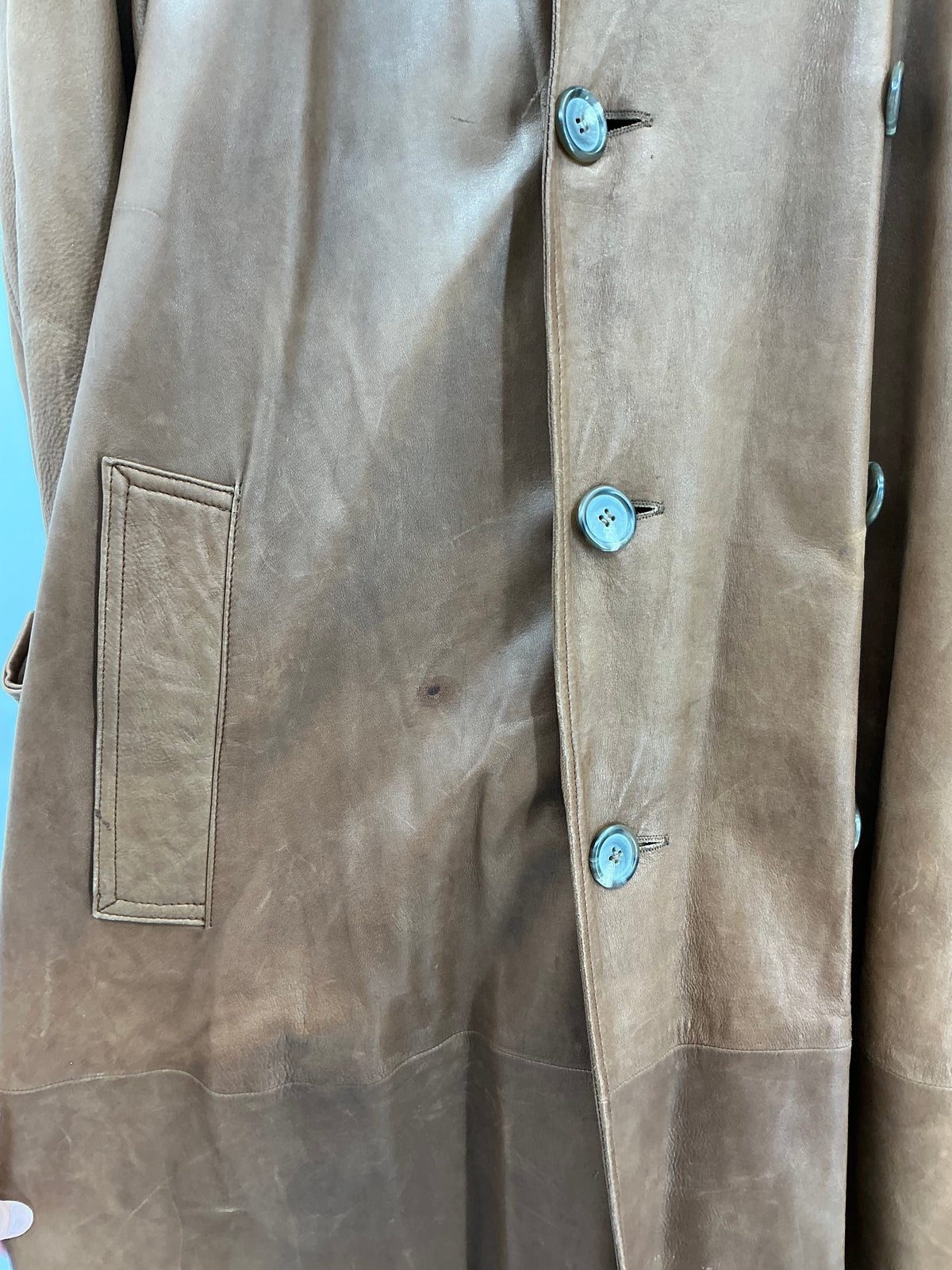 Vintage Polo Ralph Lauren Brown Leather Belted Trench Coat Large