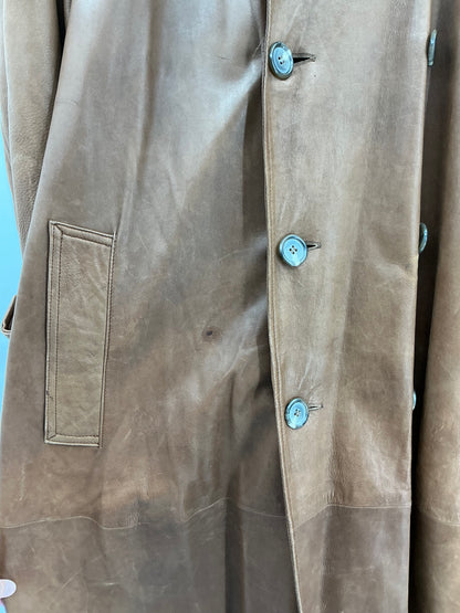 Vintage Polo Ralph Lauren Brown Leather Belted Trench Coat Large
