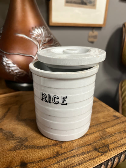 RICE - White Banded Kitchen Jar Canister with Lid