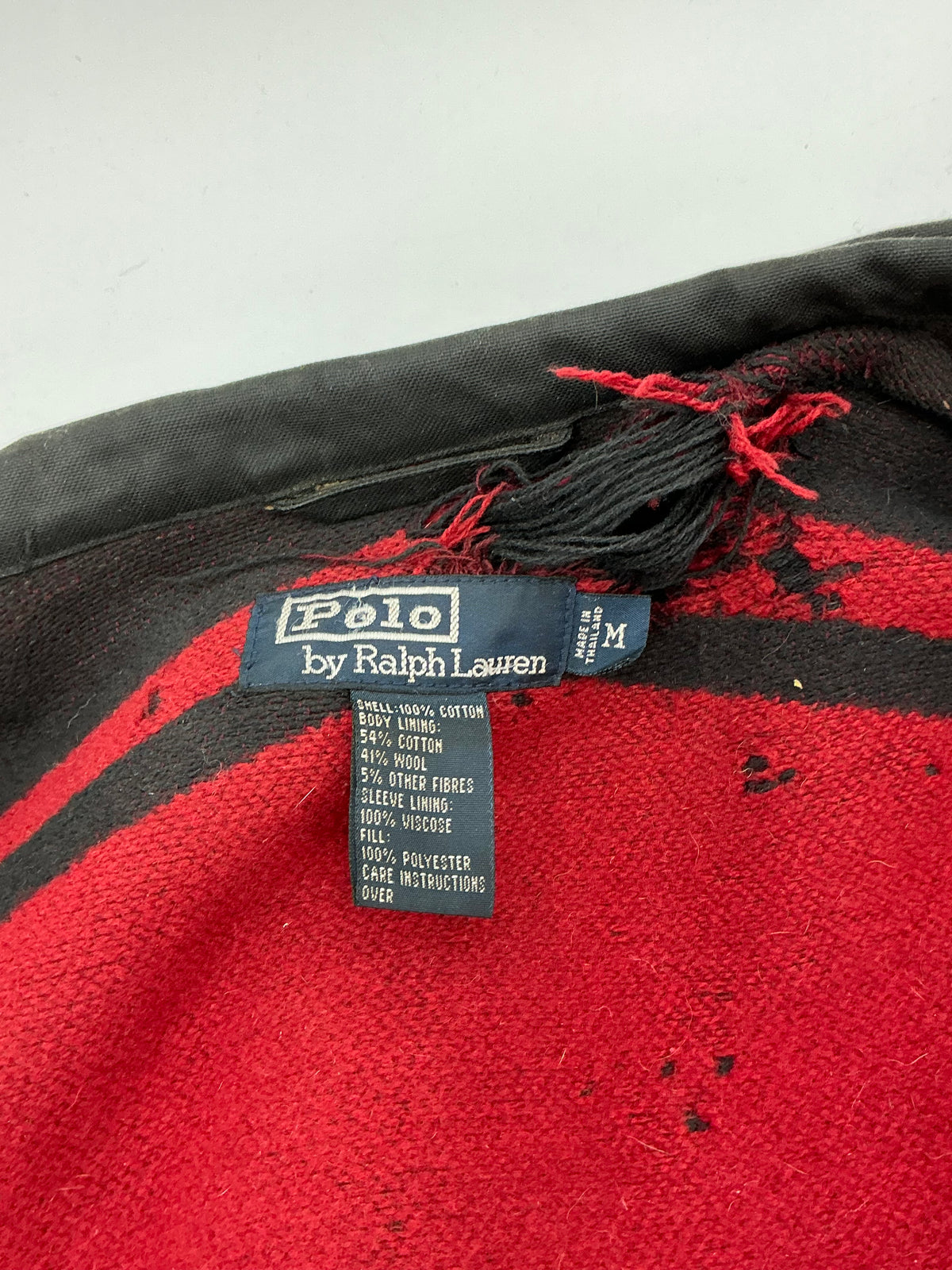 Vintage 90s Polo Ralph Lauren Black Southwestern Blanket-Lined Waxed Cotton Coat Large
