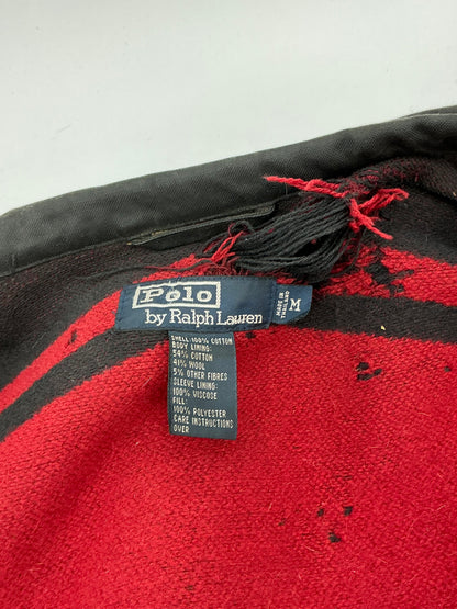 Vintage 90s Polo Ralph Lauren Black Southwestern Blanket-Lined Waxed Cotton Coat Large