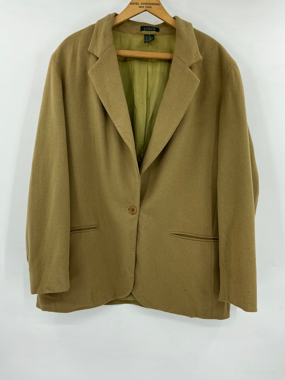 Vintage 90s J.Crew Camel Wool Cashmere Blend Single Button Blazer Jacket 12