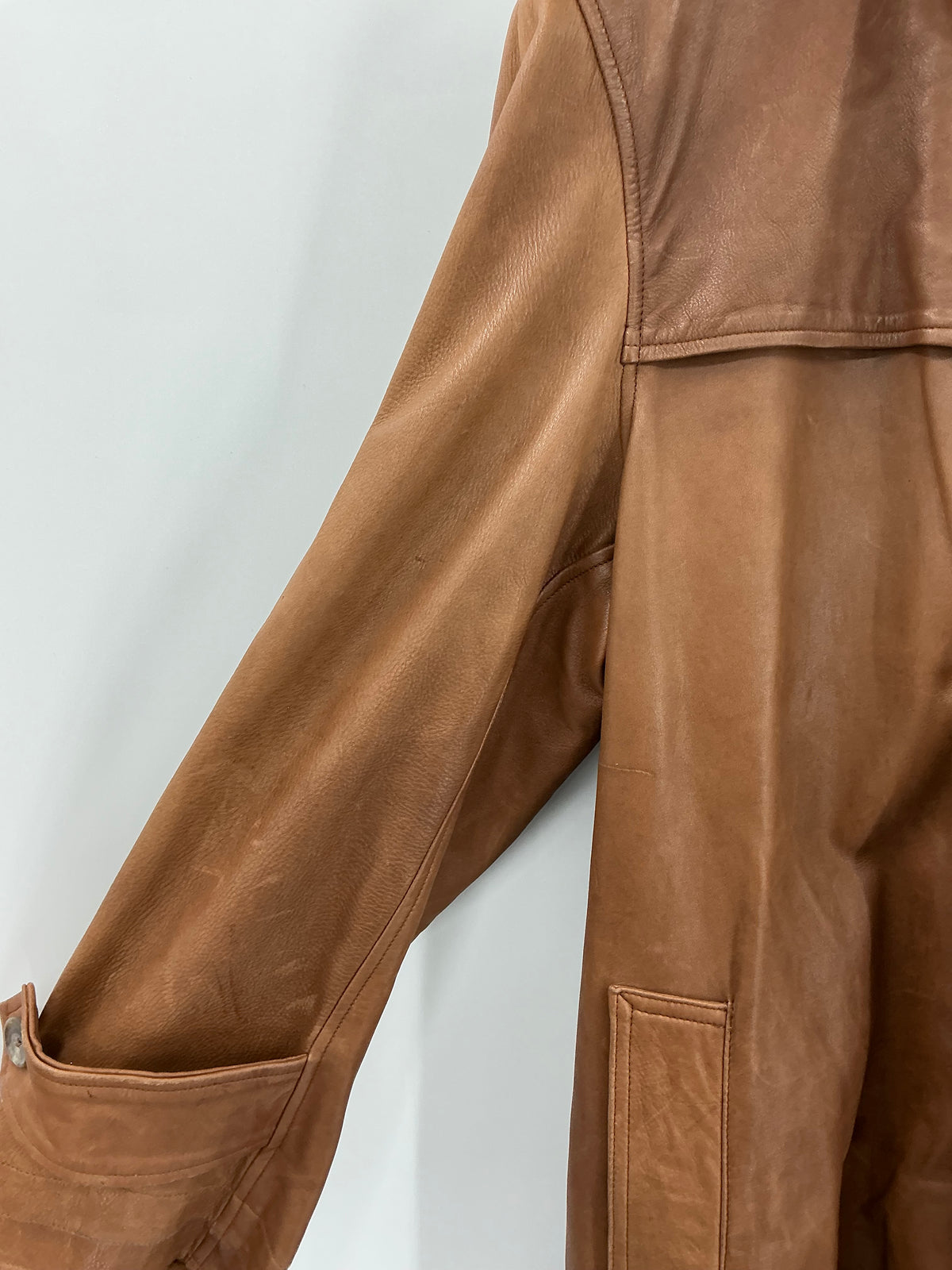 Vintage Polo Ralph Lauren Brown Leather Belted Trench Coat Large