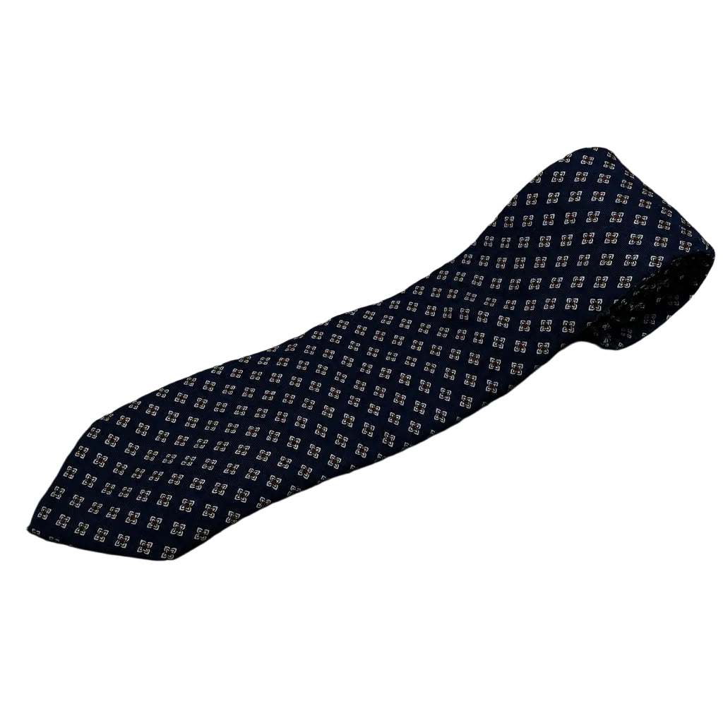 Vintage Lord & Taylor Navy Blue Patterned Silk Tie