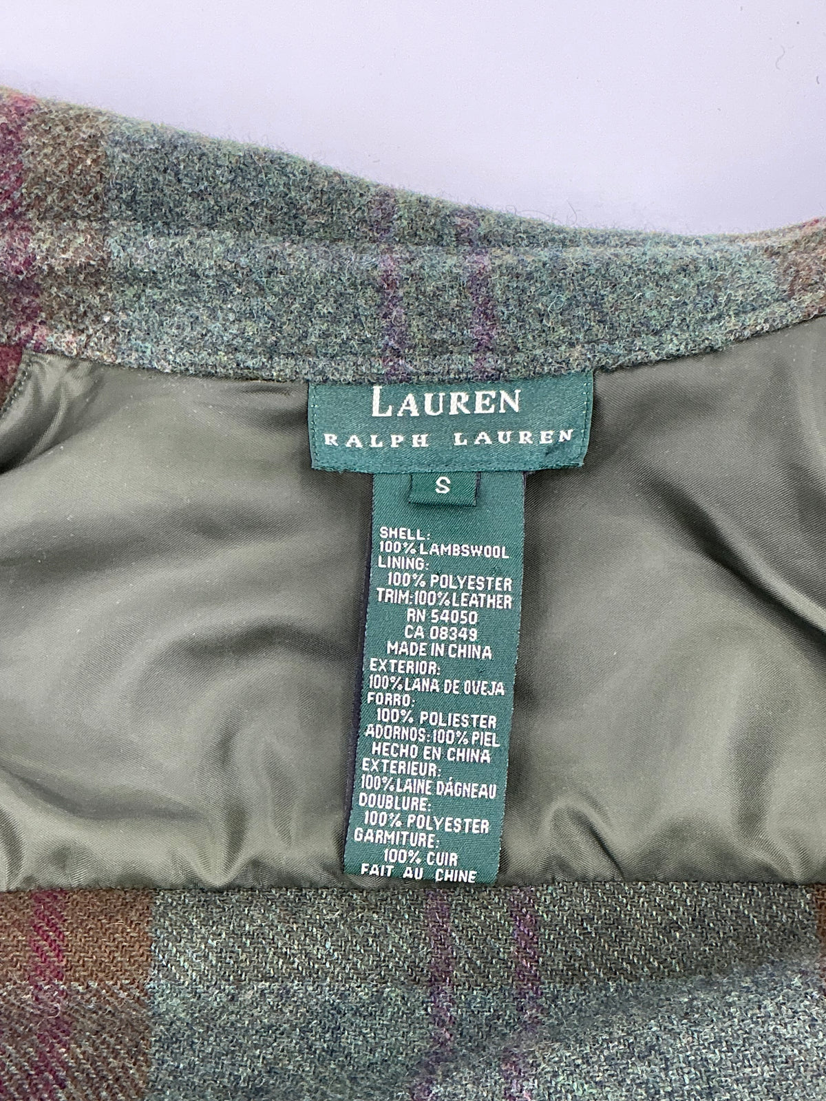 Vintage Lauren Ralph Lauren Lambswool Plaid Full-Zip Jacket with Suede Elbow Patches