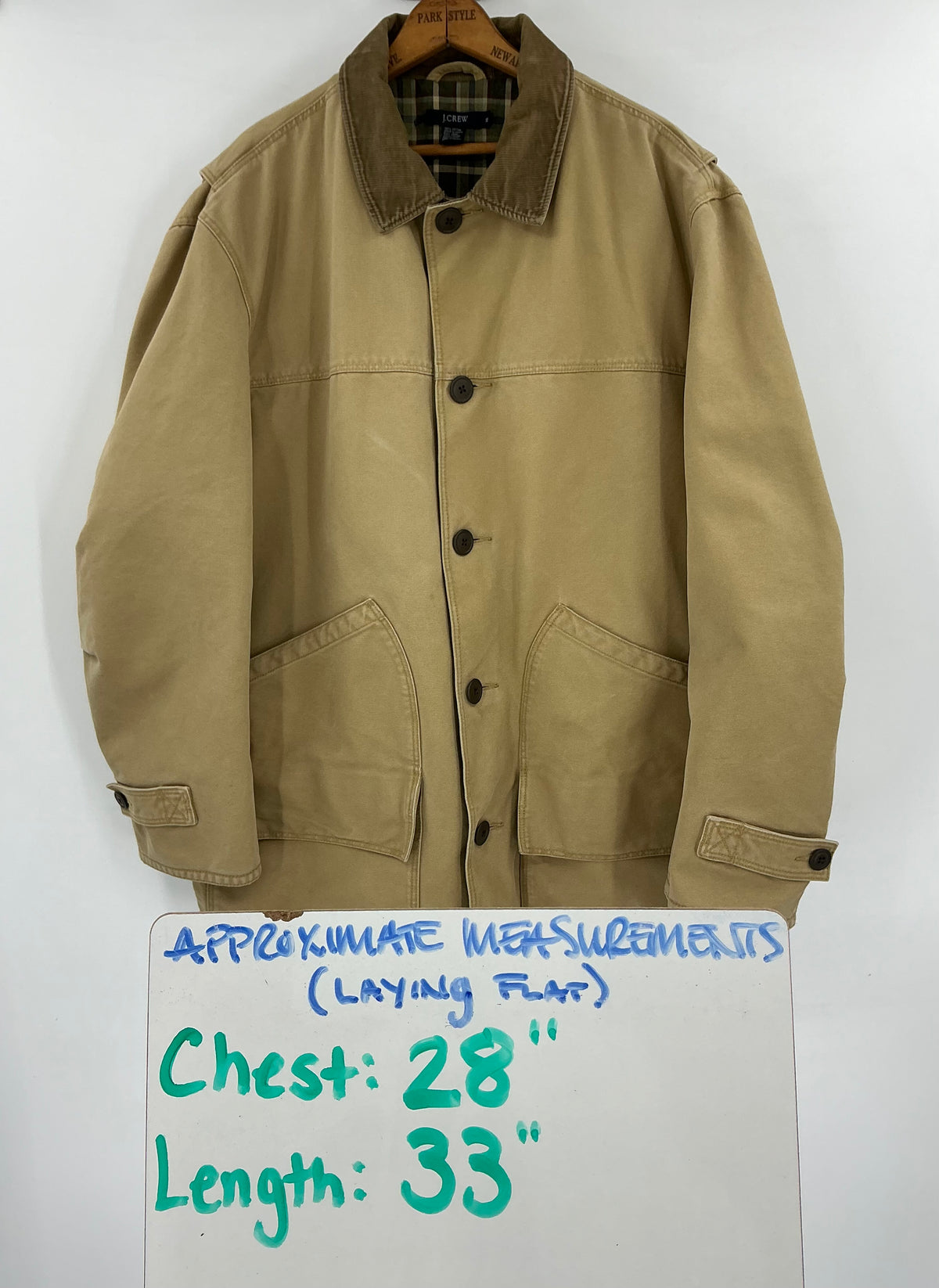 Vintage J.Crew Canvas Plaid-Lined Barn Jacket with Corduroy Collar XL