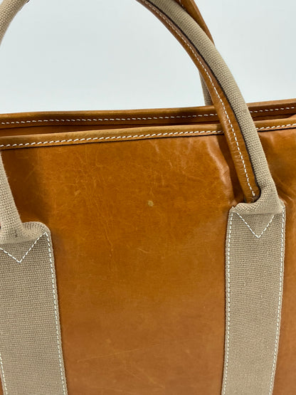 Vintage Dooney & Bourke Structured Leather Stripe Tote Bag Camel Tan Shopper