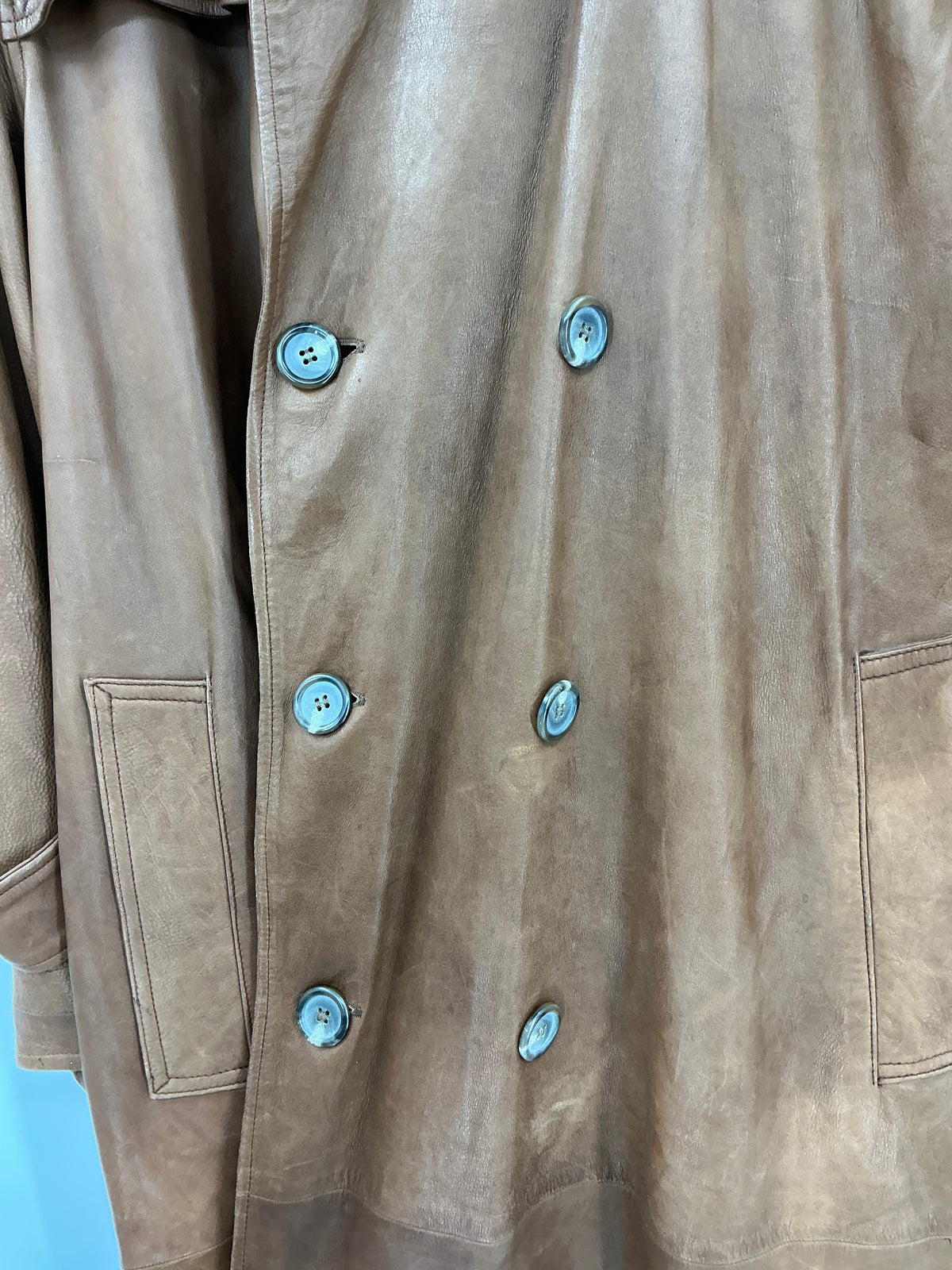 Vintage Polo Ralph Lauren Brown Leather Belted Trench Coat Large