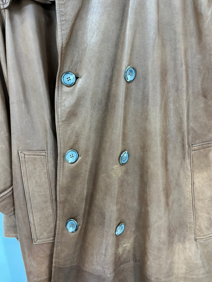 Vintage Polo Ralph Lauren Brown Leather Belted Trench Coat Large