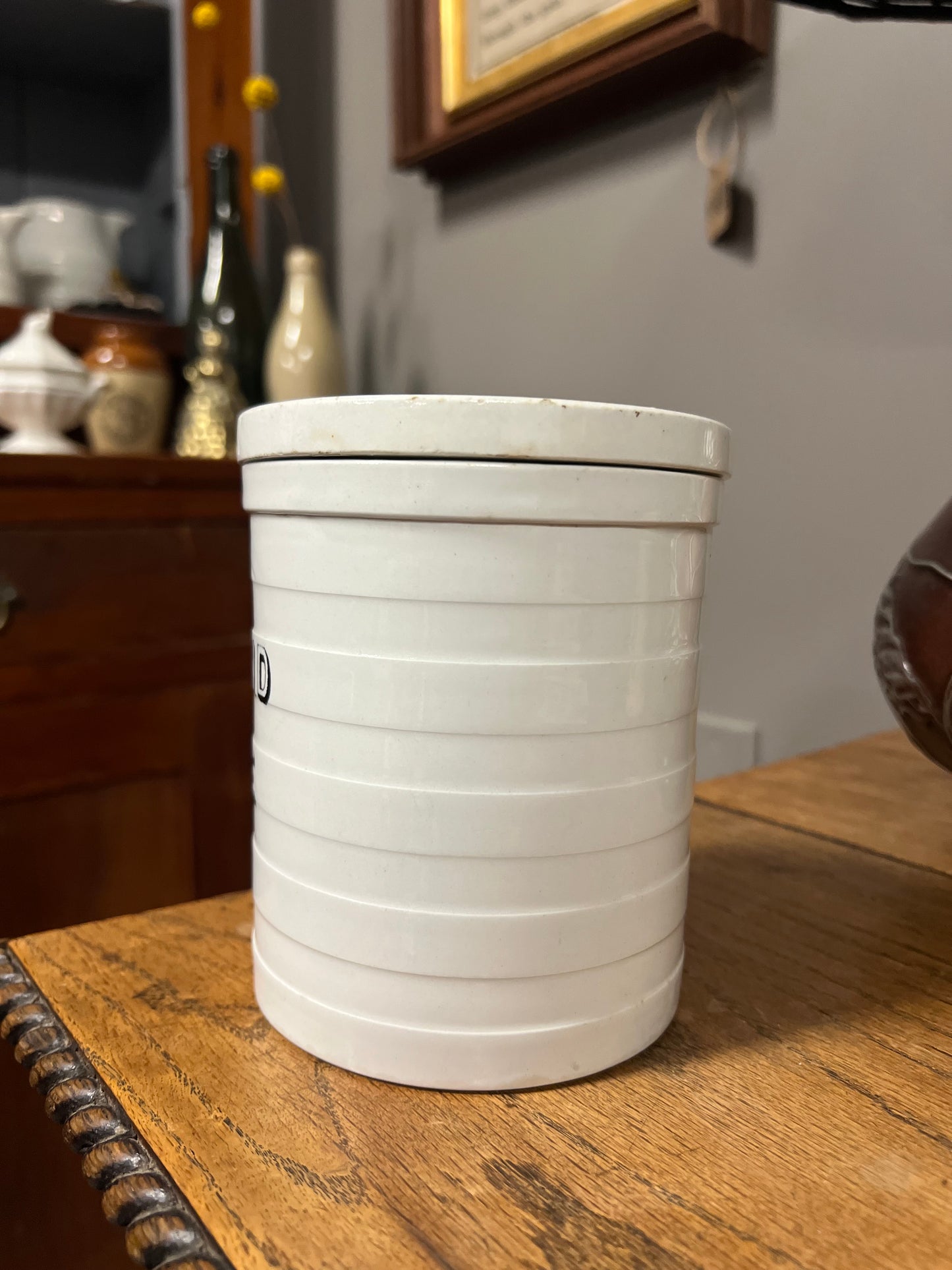 GROUND RICE - White Banded Kitchen Jar Canister with Lid
