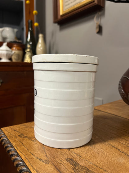 GROUND RICE - White Banded Kitchen Jar Canister with Lid