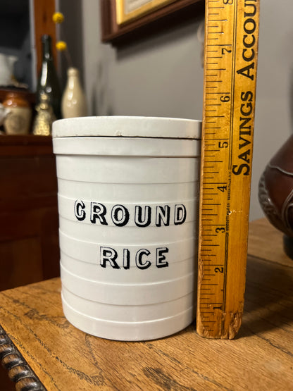 GROUND RICE - White Banded Kitchen Jar Canister with Lid