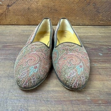 Vintage Ralph Lauren Tapestry Flats Loafers Pink Teal Size 7B