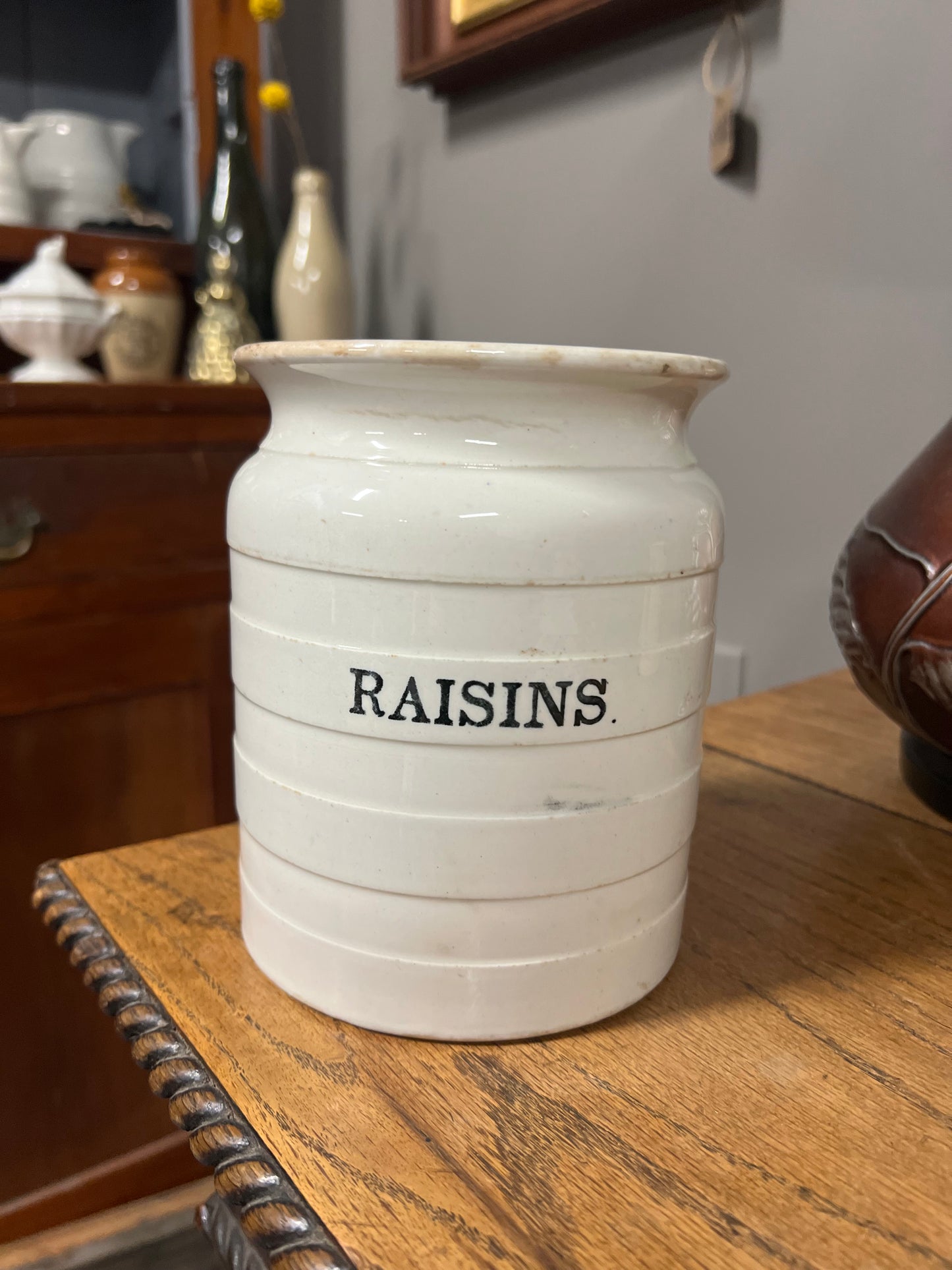 RAISINS - White Banded Kitchen Jar Canister with Lid