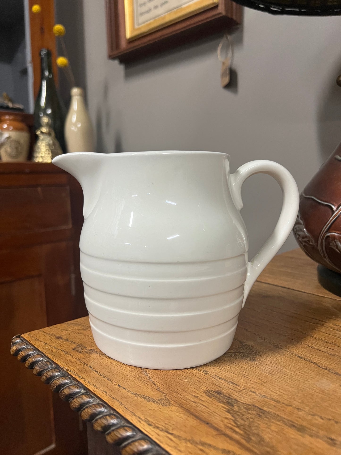 Burleigh White Ironstone Banded Dairy Jug
