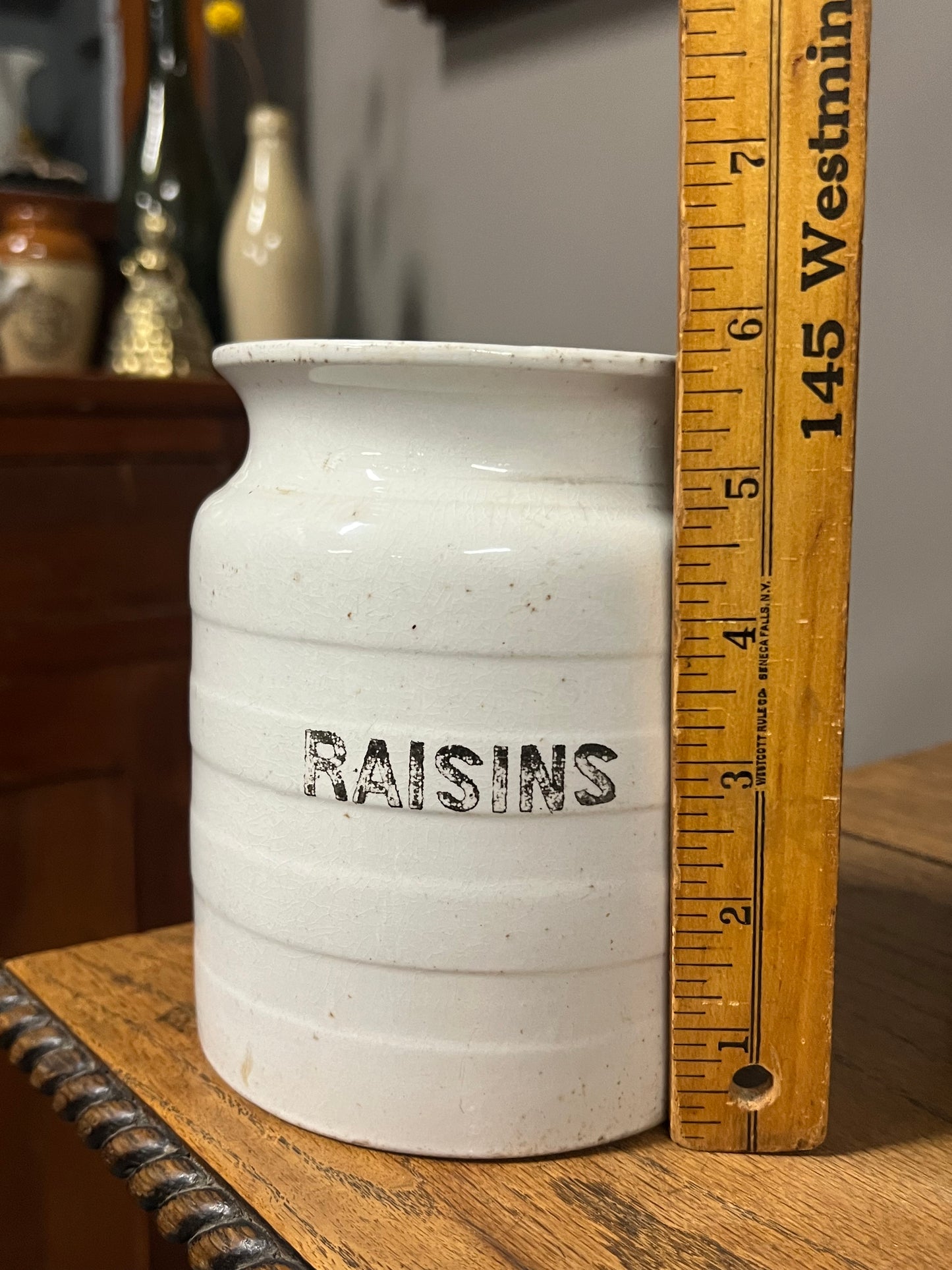 RAISINS - White Banded Kitchen Jar Canister with Lid