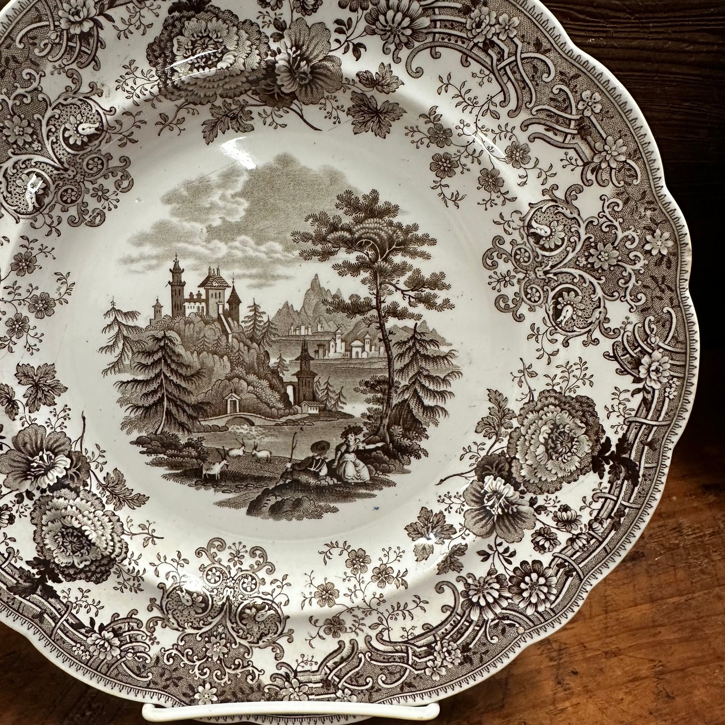 Brown Transferware 9 1/4" Plate W R & Co Tyrolean