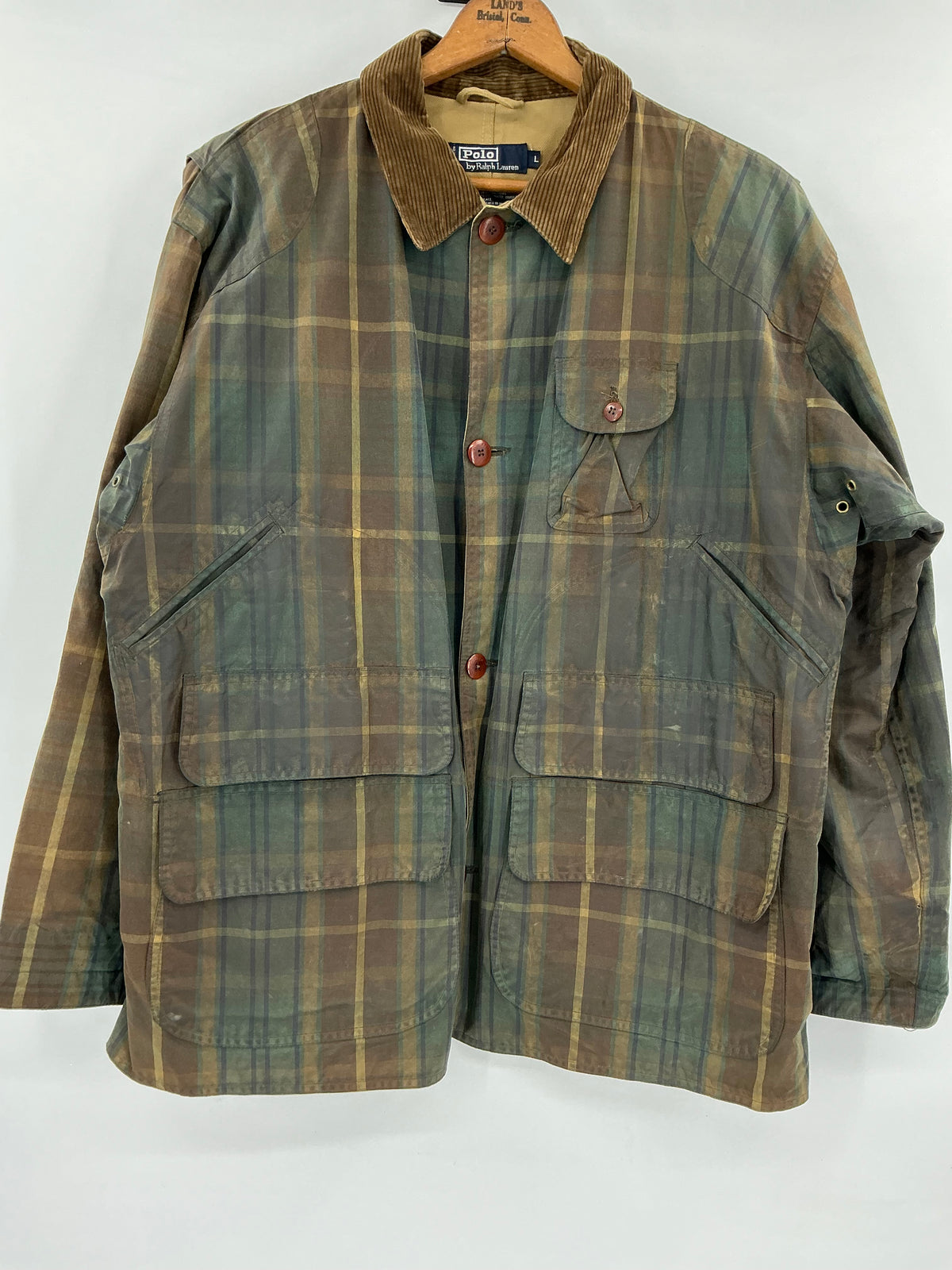 Vintage 90s Polo Ralph Lauren Plaid Waxed Cotton Hunting Barn Jacket Large