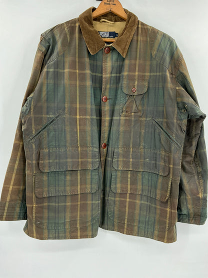 Vintage 90s Polo Ralph Lauren Plaid Waxed Cotton Hunting Barn Jacket Large